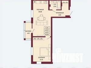 1-к квартира, вторичка, 47м2, 9/16 этаж