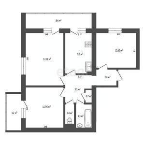 3-к квартира, вторичка, 76м2, 3/12 этаж