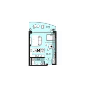 Студия квартира, вторичка, 58м2, 4/6 этаж