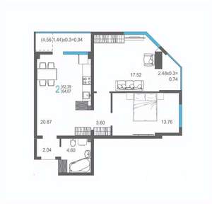 2-к квартира, вторичка, 64м2, 12/17 этаж