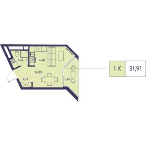 Студия квартира, вторичка, 32м2, 13/20 этаж