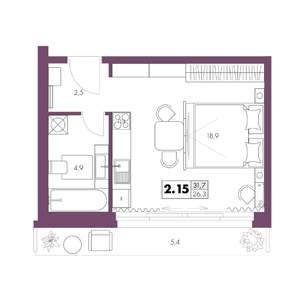 1-к квартира, строящийся дом, 32м2, 2/6 этаж