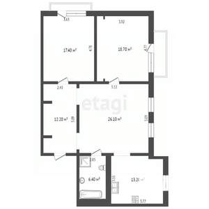 2-к квартира, вторичка, 94м2, 3/4 этаж