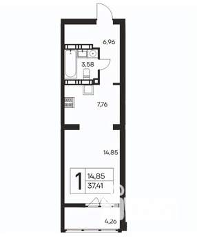 1-к квартира, вторичка, 37м2, 15/21 этаж