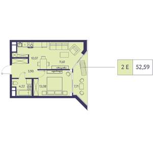 2-к квартира, строящийся дом, 53м2, 11/20 этаж