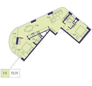 3-к квартира, вторичка, 73м2, 4/20 этаж