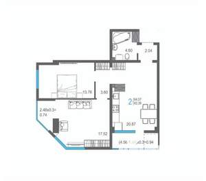 2-к квартира, вторичка, 64м2, 9/17 этаж