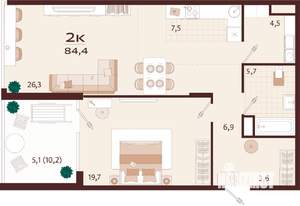 2-к квартира, строящийся дом, 84м2, 5/7 этаж