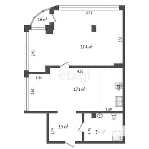 2-к квартира, вторичка, 46м2, 5/6 этаж