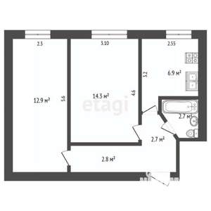 2-к квартира, вторичка, 45м2, 1/5 этаж