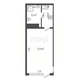 1-к квартира, вторичка, 19м2, 1/8 этаж