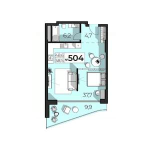 2-к квартира, строящийся дом, 59м2, 5/6 этаж
