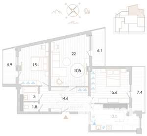 3-к квартира, строящийся дом, 105м2, 12/14 этаж