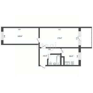 2-к квартира, вторичка, 46м2, 4/5 этаж