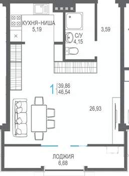 1-к квартира, вторичка, 47м2, 6/7 этаж