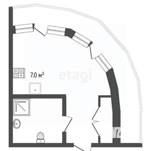 1-к квартира, вторичка, 45м2, 6/9 этаж