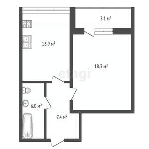 1-к квартира, вторичка, 48м2, 6/9 этаж