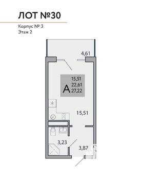 1-к квартира, строящийся дом, 27м2, 2/3 этаж