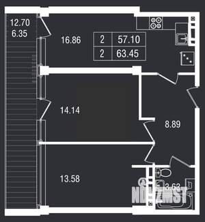 2-к квартира, вторичка, 63м2, 2/8 этаж