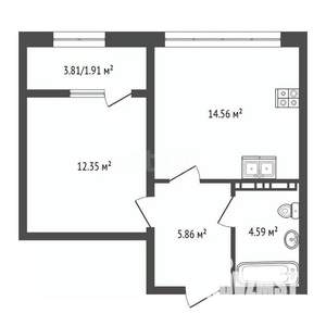 1-к квартира, вторичка, 41м2, 4/12 этаж