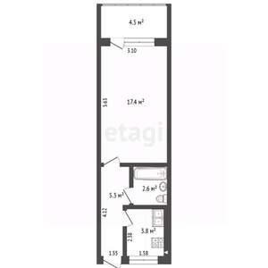1-к квартира, вторичка, 31м2, 1/6 этаж