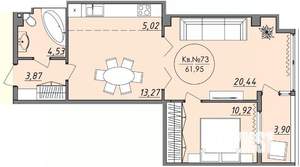 1-к квартира, строящийся дом, 62м2, 4/8 этаж