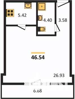 1-к квартира, вторичка, 46м2, 6/7 этаж
