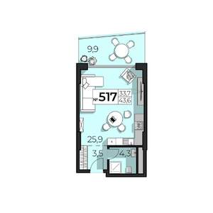 1-к квартира, вторичка, 44м2, 5/6 этаж