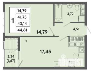 1-к квартира, вторичка, 43м2, 4/20 этаж
