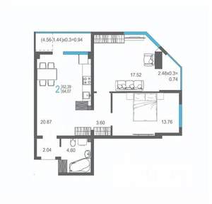 2-к квартира, строящийся дом, 64м2, 13/17 этаж