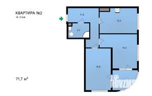 2-к квартира, сданный дом, 72м2, 1/8 этаж