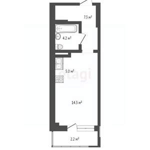 Студия квартира, вторичка, 33м2, 2/12 этаж