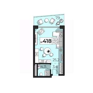 1-к квартира, вторичка, 41м2, 4/6 этаж