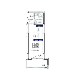 Студия квартира, вторичка, 31м2, 1/11 этаж