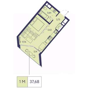 1-к квартира, вторичка, 38м2, 6/20 этаж