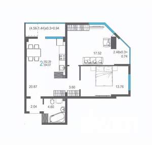 2-к квартира, строящийся дом, 64м2, 15/17 этаж
