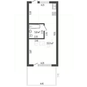 Студия квартира, вторичка, 39м2, 3/3 этаж