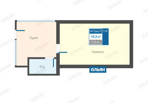 1-к квартира, вторичка, 15м2, 1/2 этаж