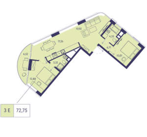 3-к квартира, вторичка, 73м2, 2/20 этаж