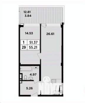 2-к квартира, вторичка, 55м2, 5/8 этаж
