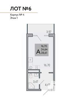 Студия квартира, вторичка, 29м2, 9/9 этаж