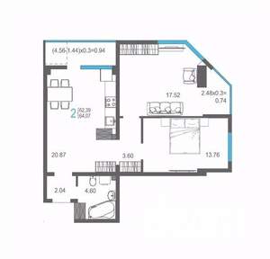 2-к квартира, строящийся дом, 64м2, 11/17 этаж