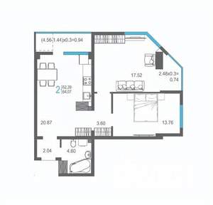 2-к квартира, вторичка, 64м2, 13/17 этаж