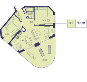 3-к квартира, вторичка, 99м2, 13/20 этаж