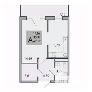 1-к квартира, вторичка, 43м2, 1/9 этаж