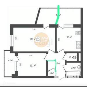 2-к квартира, вторичка, 55м2, 7/9 этаж