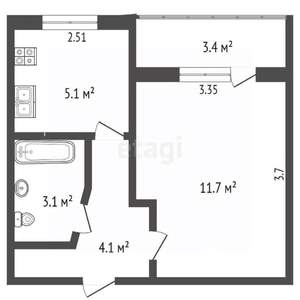 1-к квартира, вторичка, 33м2, 3/5 этаж