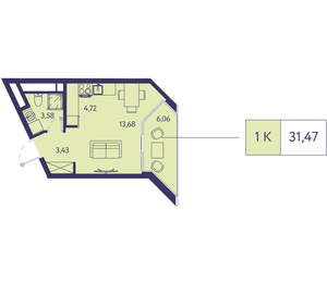 1-к квартира, вторичка, 31м2, 9/20 этаж