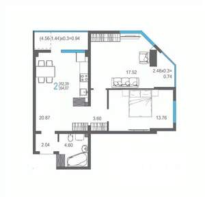 2-к квартира, вторичка, 64м2, 11/17 этаж