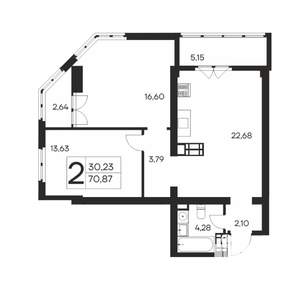 2-к квартира, вторичка, 71м2, 11/17 этаж